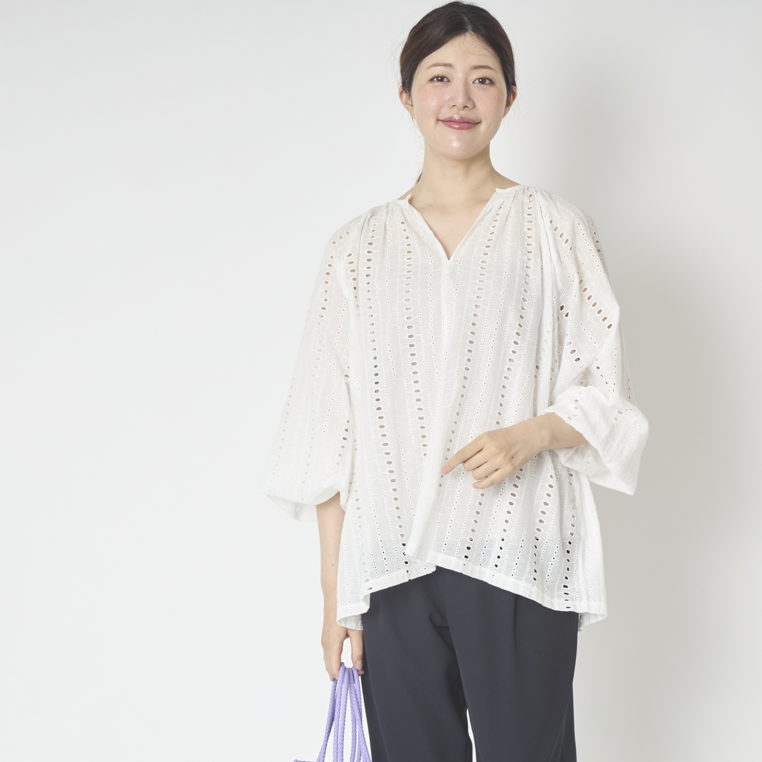 PEINDRE/レースキーネックブラウス